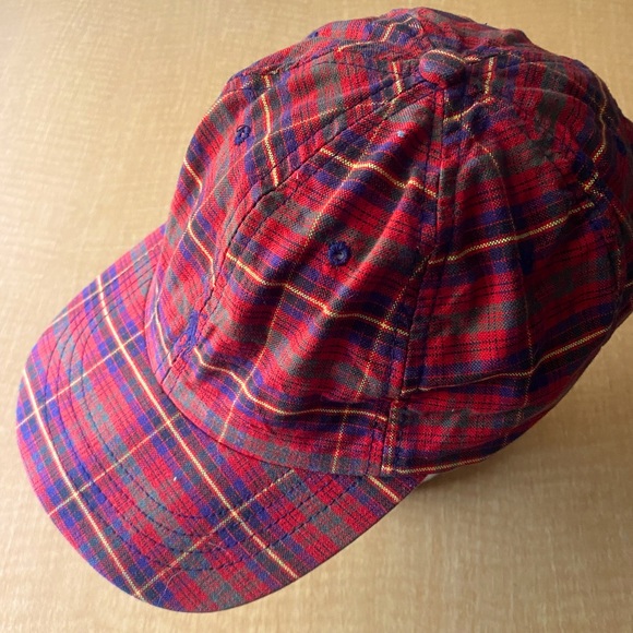 Vintage 90s PRL Polo Ralph Lauren Red Plaid Cotton Baseball Cap, made in USA - Picture 1 of 6